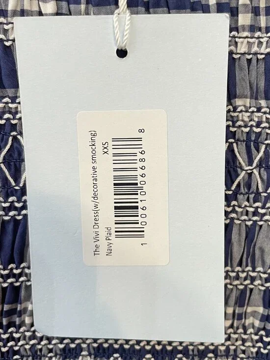 New Hill House Vivi 100% Cotton Plaid Mini Nap Dress Blue White XXS - Picture 7 of 9